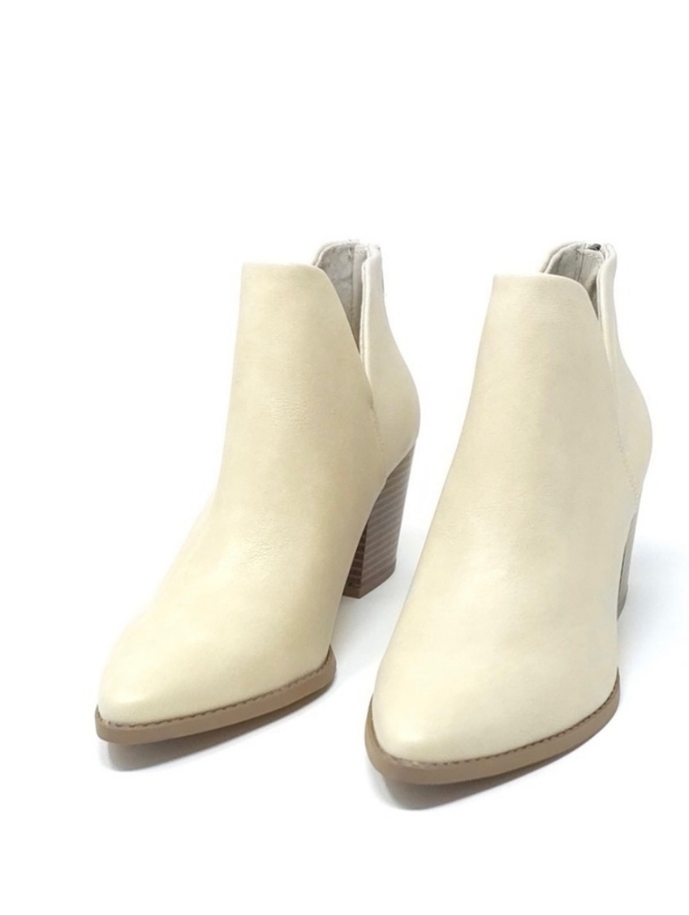 New Sun + Stone Eliza Ecru Faux Leather Almond Toe Ankle Boots Women’s 8M - Picture 2 of 11